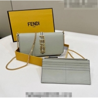 Famous Brand Fendi Fendigraphy Leather Wallet On Chain F3105 Grey 2023