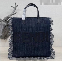 Promotional Fendi Medium Denim Tote Bag with fringe F3114 Dark Blue 2023