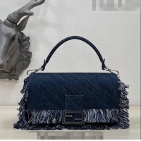 Classic Specials Fendi Baguette Medium Bag in Denim with fringe F3117 Dark Blue 2023