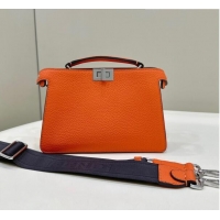 Famous Brand Fendi Peekaboo ISeeU XCross Bag in Grained Leather F3126 Orange 2023