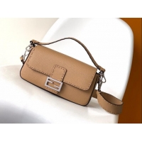 Modern Grade Fendi Baguette Medium Bag in Grained Leather with oversize topstitching F3128 Brown 2023