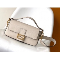 Stylish Discount Fendi Baguette Medium Bag in Grained Leather with oversize topstitching F3128 White 2023