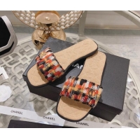 Cheap Price Chanel Tweed Flat Slide Sandals Orange 805048