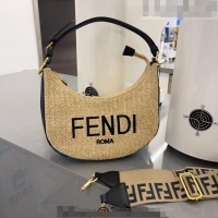 Inexpensive Famous Brand Fendi Straw Hobo bag F0627 Beige/Black 2023