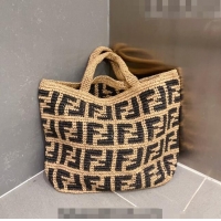 Shop Inexpensive Fendi FF Straw Tote bag 0708 Beige/Black 2023