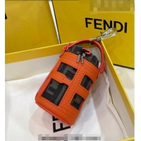 Top Design Fendi Bucket bag Charm in Leather and FF Fabric 6803 Orange 2023