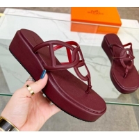 AAAAA Hermes Nappa Leather Chaine d'Ancre Platform Slide Thong Sandals Burgundy 329066