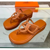 Hot Style Hermes Nappa Leather Chaine d'Ancre Platform Slide Thong Sandals Orange 329067