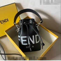 Cheap Price Fendi Mon Tresor Leather Mini Bucket Bag F0071 Black/White 2023