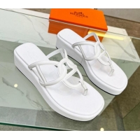 Stylish Hermes Nappa Leather Chaine d'Ancre Platform Slide Thong Sandals White 329070