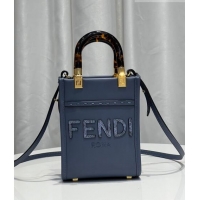 Promotional Fendi Mini Sunshine Leather Shopper Bag with Python-Look Print F0077 Blue 2023