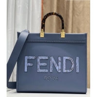 Reasonable Price Fendi Sunshine Leather Medium Shopper Bag with Python-Look Print F0078 Blue 2023