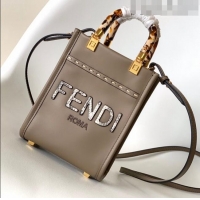 Good Product Fendi Mini Sunshine Leather Shopper Bag with Python-Look Print F0079 Grey 2023