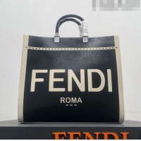 Best Price Fendi Sunshine Medium Shopper Bag in Canvas and Patent Leather F0082 Black 2023