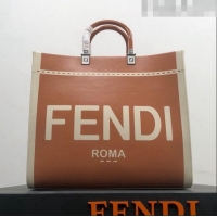 Top Grade Fendi Sunshine Medium Shopper Bag in Canvas and Patent Leather F0082 Brown 2023