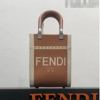 Super Quality Fendi Mini Sunshine Shopper Bag in Canvas and Patent Leather F0083 Brown 2023