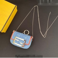 Top Quality Fendi Nano Baguette Bag Charm in FF Denim F0087 Light Blue/Orange 2023