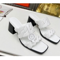 Best Price Hermes Gaby Leather Heel Slide Sandals 6cm White 426021