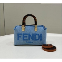 Famous Brand Fendi By The Way Denim Canvas Mini Boston Bag F0092 Light Blue 2023