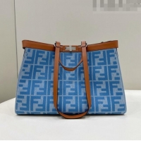 Popular Style Fendi Peekaboo X-Tote Bag in Denim with FF embroidery F0095 Light Blue 2023