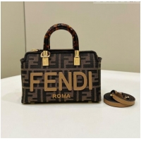 Super Quality Fendi By The Way Mini Boston Bag in FF Fabric 0630 Brown 2023