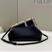 Good Product Fendi First Small Leather Bag with Python-Look Printed F F0100 Black 2023