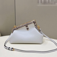 Traditional Specials Fendi First Small Leather Bag with Python-Look Printed F F0100 White 2023