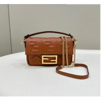 Top Quality Cheap Fendi Baguette Mini Nappa Leather Bag 0135AS Caramel Brown 2023