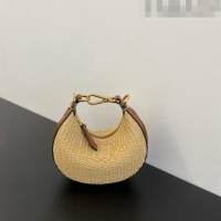 Good Quality Fendi Nano Fendigraphy Hobo Bag Charm in Raffia Straw F7115 Beige/Brown 2023