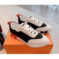 Duplicate Hermes Bouncing Sneakers in Fabric and Suede Black/Orange 351101