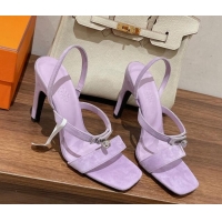 Duplicate Hermes Glamour Suede High Heel Sandals 9.5cm Purple 525097