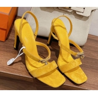 Fashion Hermes Glamour Suede High Heel Sandals 9.5cm Yellow 525100