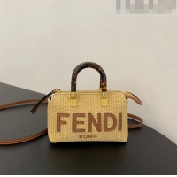 Good Looking Fendi By The Way Mini Boston Bag in Raffia Straw BF7118 eige/Brown 2023