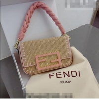 Buy Inexpensive Fendi Baguette Straw Bag F0708 Beige/Pink 2023