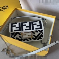 Elegant Fendi Baguette Mini Bag in White and black canvas bag with FF embroidery F7030 2023