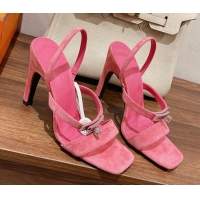 Grade Quality Hermes Glamour Suede High Heel Sandals 9.5cm Pink 525101