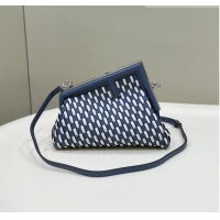 Purchase Design Fendi First Small Bag in Woven Leather F7039 White/Dark Blue 2023