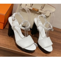 Stylish Hermes Elancee Leather High Heel Sandals 11cm 525103 White