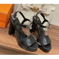 Reasonable Price Hermes Elancee Leather High Heel Sandals 11cm 525103 Black