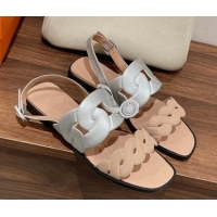 Super Quality Hermes Grace Flat Sandals in Nappa leather Chain Nude/Silver 525107