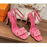 Good Product Hermes Gala Suede High Heel Sandals 10.5cm Pink 525111