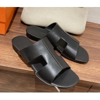 Lower Price Hermes Devise Flat Slide Sandals in Nappa Leather Black 525114