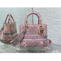 Best Quality Dior Medium Lady D-Lite Bag in Toile de Jouy Reverse Embroidery CD6086 Grey and Pink 2023