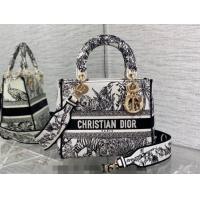 Most Popular Dior Medium Lady D-Lite Bag in Toile de Jouy Voyage Embroidery CD6086 White and Black 2023