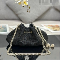 Pretty Style Dior Dream Bucket bag in Cannage Cotton with Bead Embroidery CD6103 Black 2023