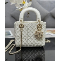 Luxury Discount Dior Mini Lady Dior Bag with Pearls 0616 White 2023