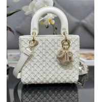 Pretty Style Dior Small Lady Dior Bag with Pearls 0616 White 2023