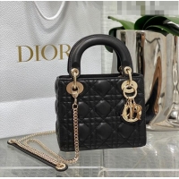 Top Design Dior Mini Lady Dior Bag in Cannage Lambskin CD2616 Black 2023