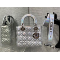 Promotional Dior Small Lady Dior My ABCDior Bag in Iridescent Metallic Leather CD2611 Silver 2023