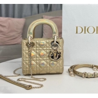 Good Product Dior Mini Lady Dior Bag in Iridescent Metallic Leather CD2612 Gold 2023